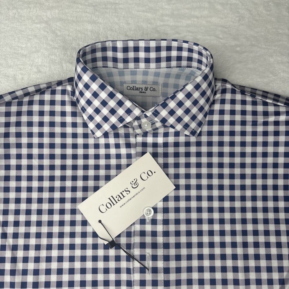 *NWT* Collars and Co Men's Size S Original Semi-Spread Collar Polo Navy Gingham